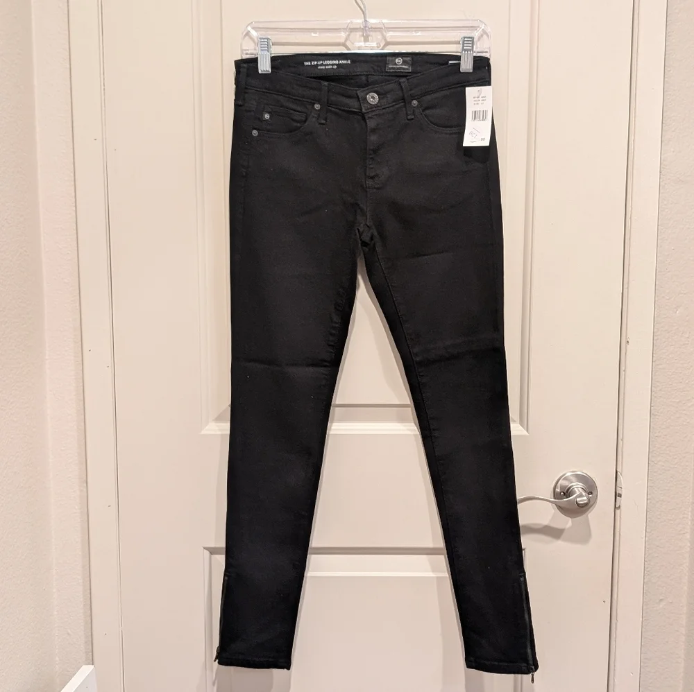 AG Adriano Goldschmied Black Skinny Zip Ankle Denim Leggings Size 27